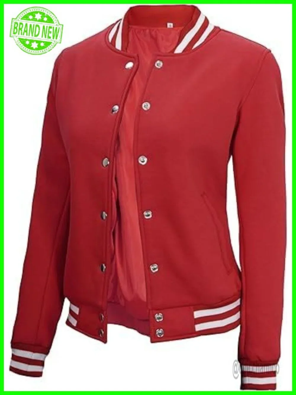 Women's Varsity Bomber Jacket Fleece Letterman Snap Button Baseball Style